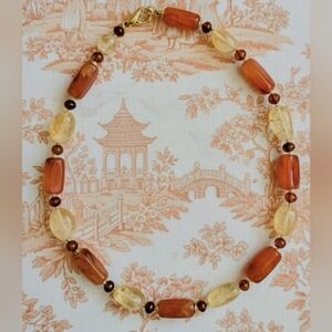 Chunky Carnelian, Citrine Stones, And Amber In Necklace Choker In Gold Plated